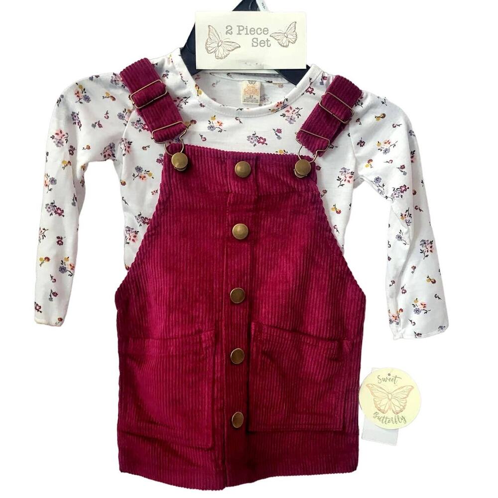 Sweet‎ Butterfly Two Piece Corduroy Overalls Size 2T NWT
